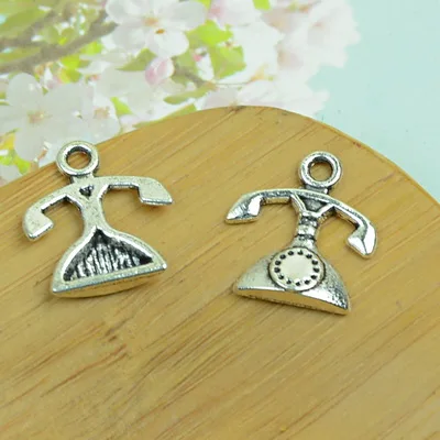 DIY alloy charm pendant moblie phone/cellphone shape antique silver vintage jewelry making accessories findings beads