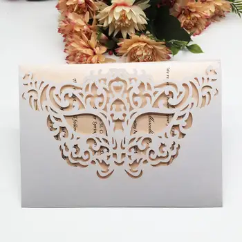 

100pcs/lot Pocket Design Wedding Invitations Laser Cut Mask Design Wedding Card Invitation Cover
