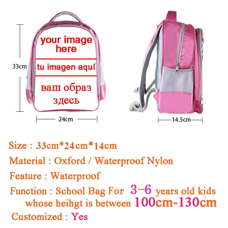 تخصيص صورتك شعار اسم الأطفال الحقائب المدرسية للفتيات 13 بوصة الكرتون المدرسة على ظهره الوردي رياض الأطفال حقيبة
