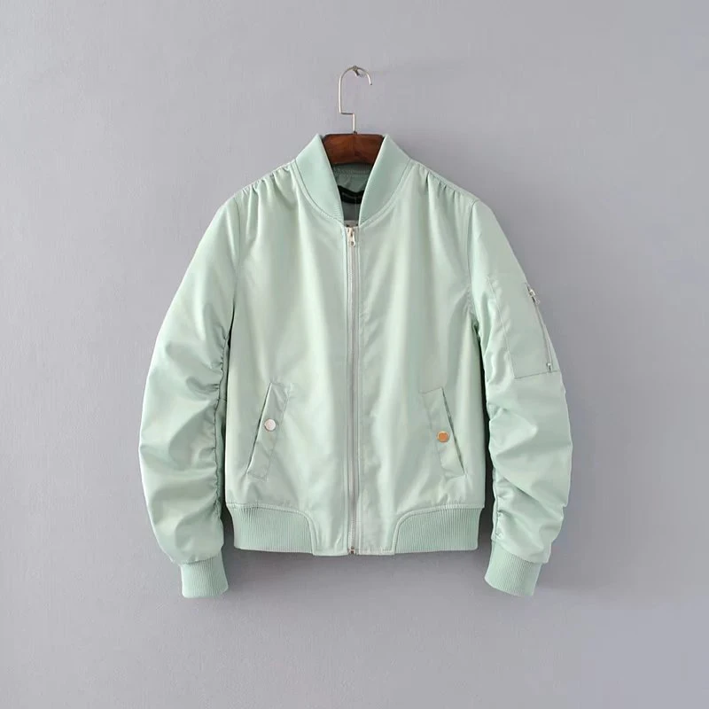 2018 Spring Casual Bomber Jacket Women Basic Jacket Pocket Zipper Windbreaker Tops Fashion Coat Female Stand Collar Outerwear