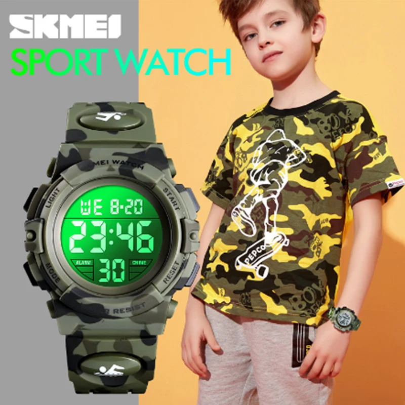 

SKMEI Kids Watches Sport Children's Watch 5bar Waterproof Fashion Colorful Lights 12/24Hour Camouflage relogio infantil 1548 Boy