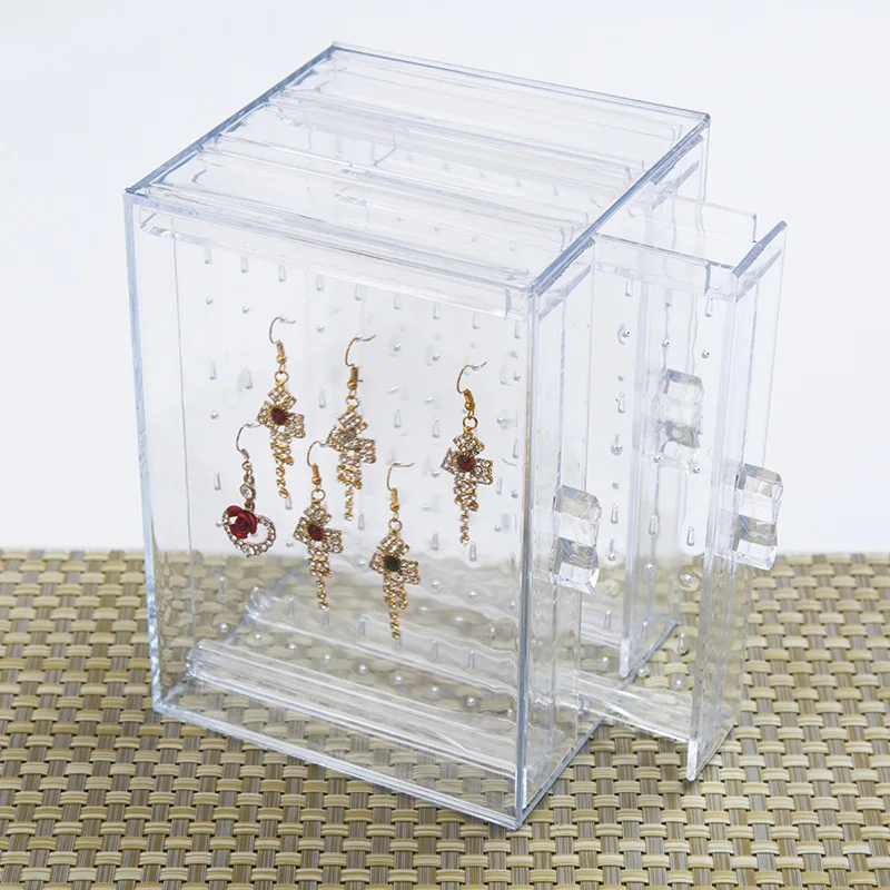 

Acrylic Earrings Display Rack Dustproof Jewelry Orgainzer Storage Box Portable Drawing Type Jewlry Box for Eardrop/Earbob