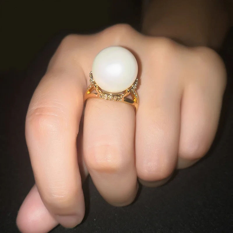 

Vintage Women Rings Luxury Brand Cubic Zirconia CZ Pearl Gold Big Rings For Women Bagues Pour Femme Bohemian Boho Jewelry