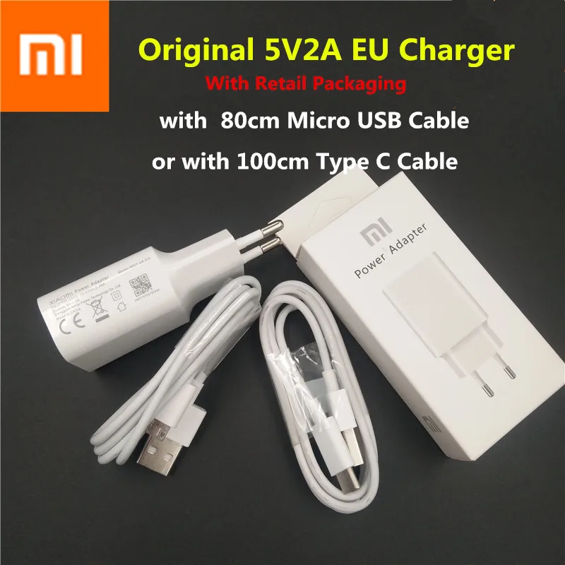 

Original XIAOMI USB Charger 5V 2A Power Adapter and cables for Redmi 4 4X 4A 5A Note 3 5 plus 6 pro mi 5 6 4 3 2 mi6 /5 4c 4s