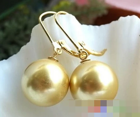 

HOT SELL - > 00052 GOLD ROUND SOUTH SEA SHELL PEARL DANGLE EARRING -Top quality free shipping
