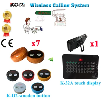 

Wireless Waiter Calling System Beautiful Wooden Color For K-D2 2Keys Button With 32 Round Touch Display(1 display+7 call button)
