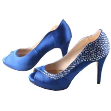 Handmade sapphire blue pleated open toe woman high heels rhinestone diamond bridal wedding party bridalmaids pumps red orange