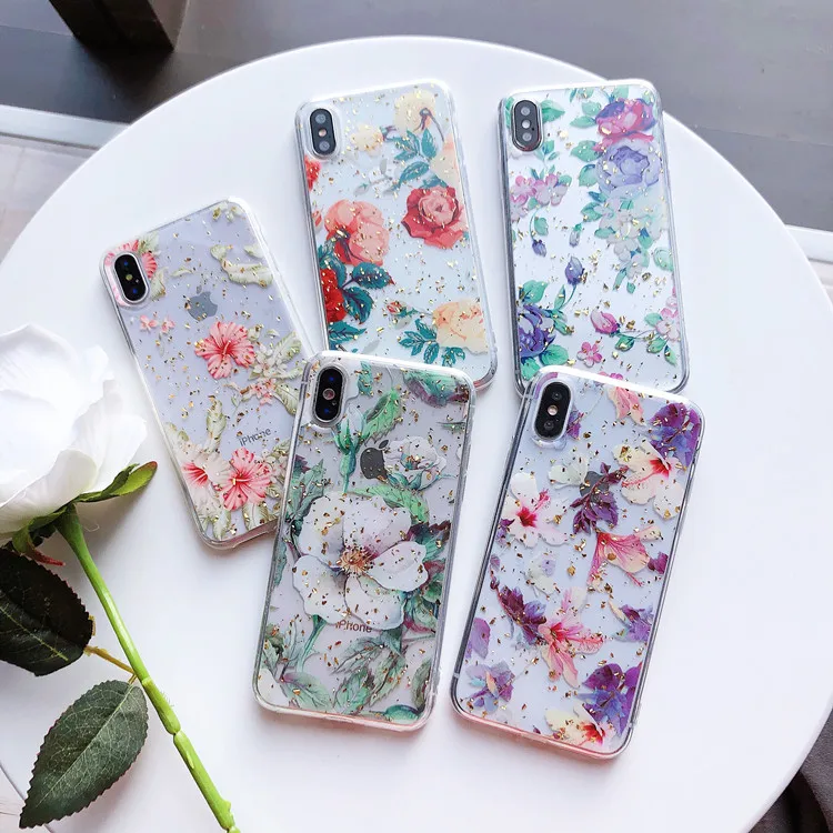 

For iphone X XR XS Max Phone Case Real Flower Dried Transparent TPU Back Cover For Iphone 6 6s 7 8 Plus Cases