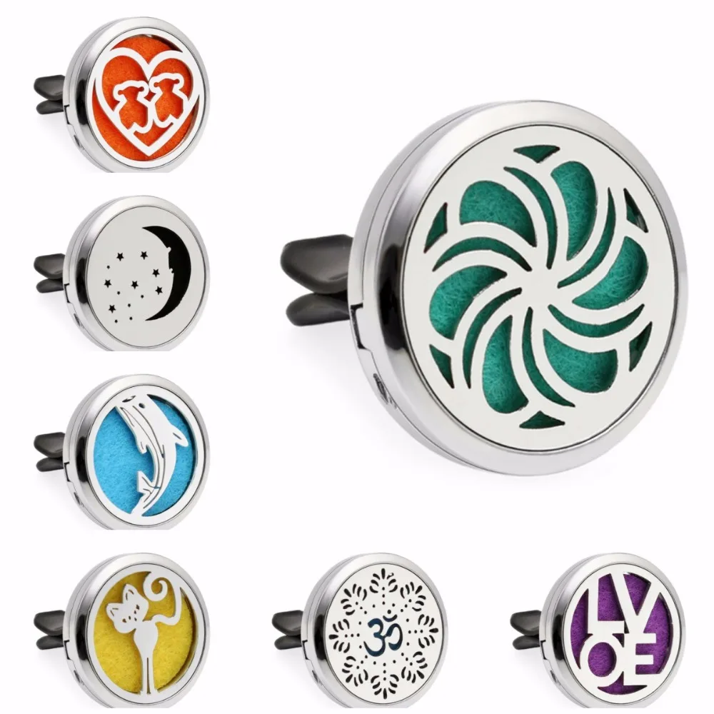 Heart Flower Dolphin Moon Stars 30mm Car Diffuser Locket Vent Clip Essential Oil Aromatherapy Diffuser Perfume Locket 10pcs Pads