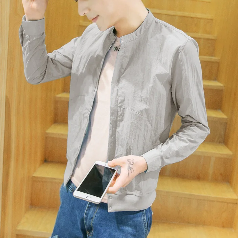 

Dropshipping new Men Prevent Bask In Clothes High Quality Pure Color Breathable Light and Thin Men's Jacket fashion top Clothes
