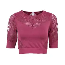 Женский Быстросохнущий короткий рукав полый тройник компрессионный комплект для фитнеса одежда для тренировок Женская Спортивная футболка Для Бега Йога Топ DX193