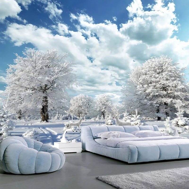Фотообои 3D зимний Снежный пейзаж фрески Гостиная ТВ диван фон настенная ткань Экологичная Водонепроницаемая настенная бумага 3 D
