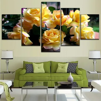 

5 Panel Yellow Rose Flower Posters Wall Art Paintings Style Modular Pictures Framework Home Decor Modern Canvas Printed Poster