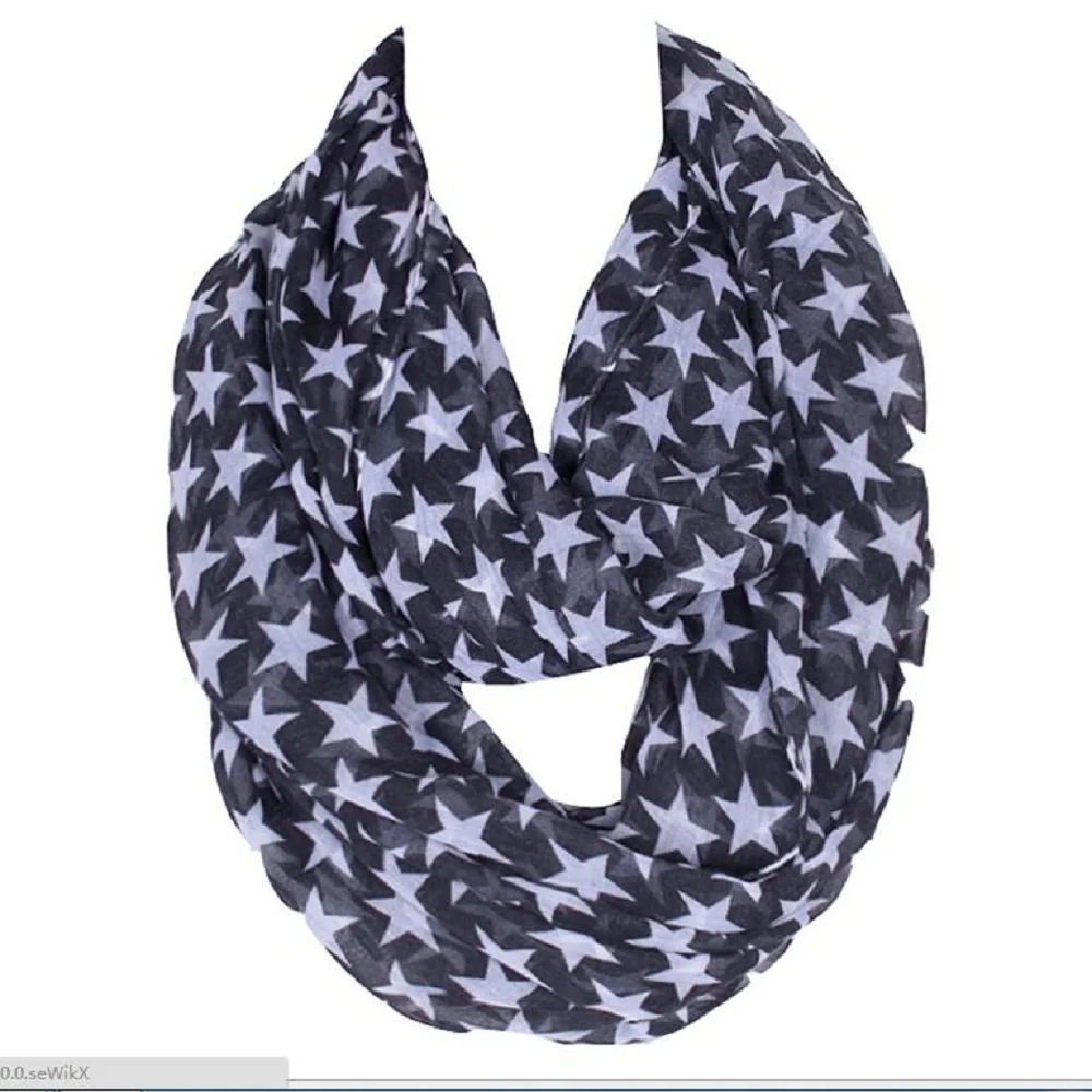 

2019 Fashion Warm Scarfs For Women Lightweight Infinity Star Print Large Ring Circle Lady Gray Scarfs 180*110cm