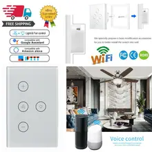 WiFi умный переключатель потолочного вентилятора совместимое Сенсорное стекло панель для Google Alexa управление США