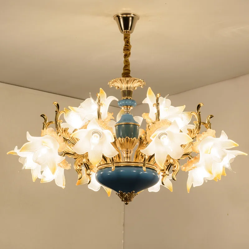 Европейская люстра Роскошная лампа для гостиной современный минималистичный Французский Синий Люстра для спальни Хрустальная Золотая люстра E14 лампы