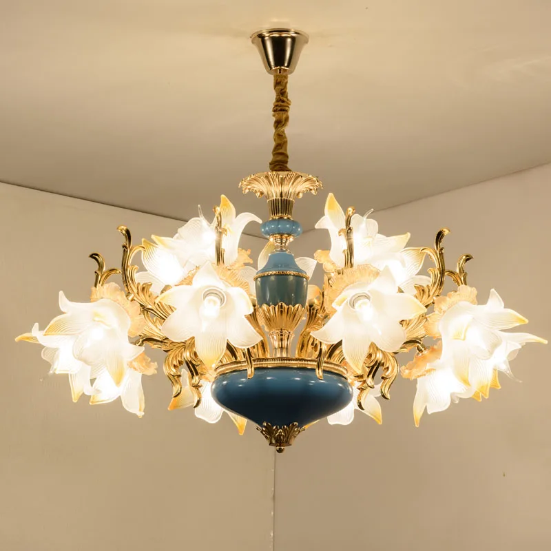 

European chandelier luxury living room lamp modern minimalist French blue chandelier bedroom crystal gold chandelier E14 lamps