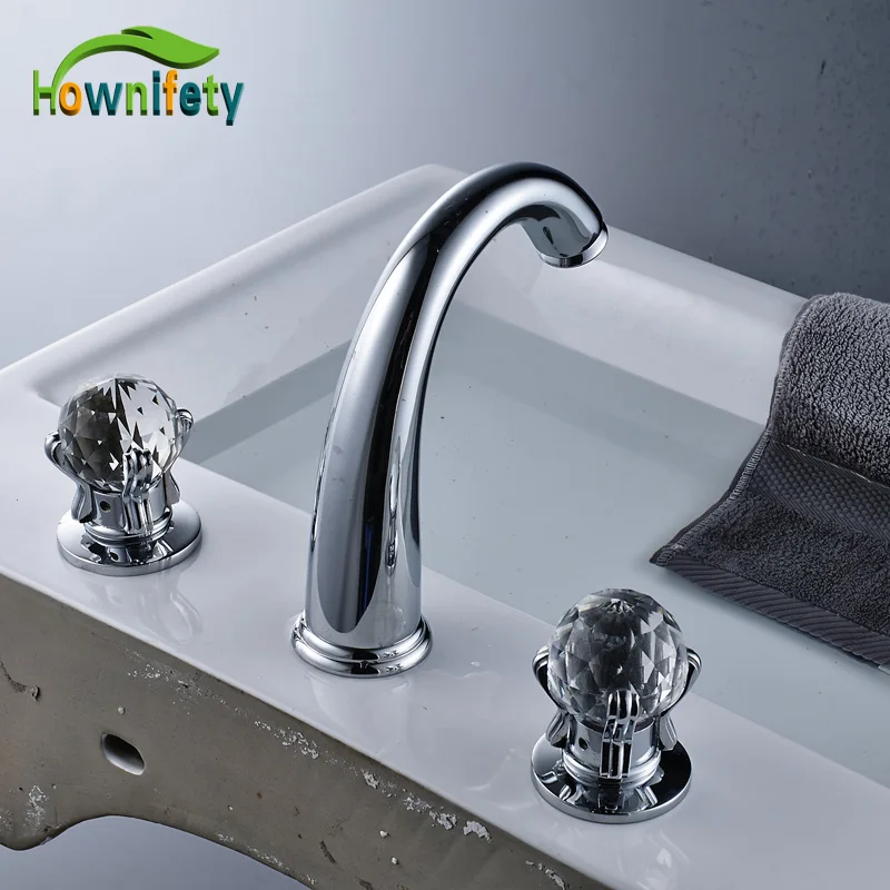 Newly Polish Chrome Two Crystal Handles Basin Mxer Tap Bathroom Sink