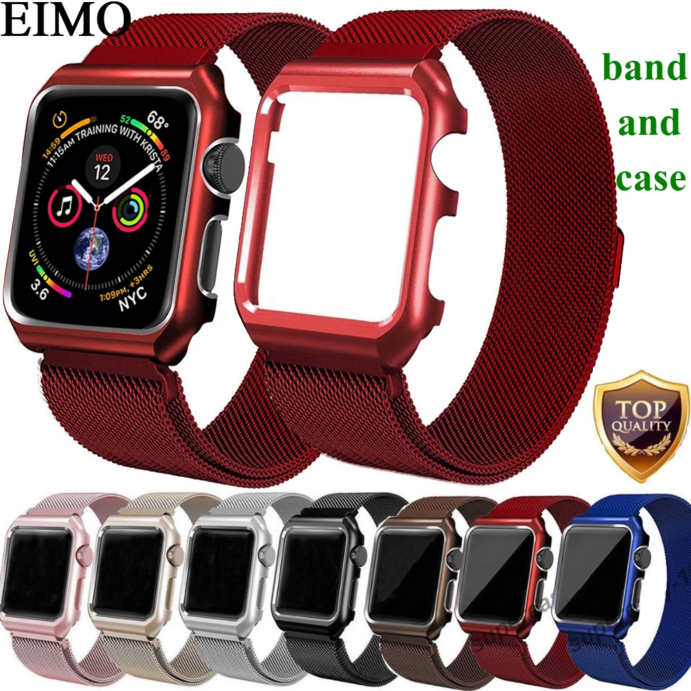 EIMO Milanese Loop ремешок+ чехол для Apple Watch ремешок 42 мм 44 мм iwatch ремешок 38 мм 40 мм браслет на запястье аксессуары для наручных часов