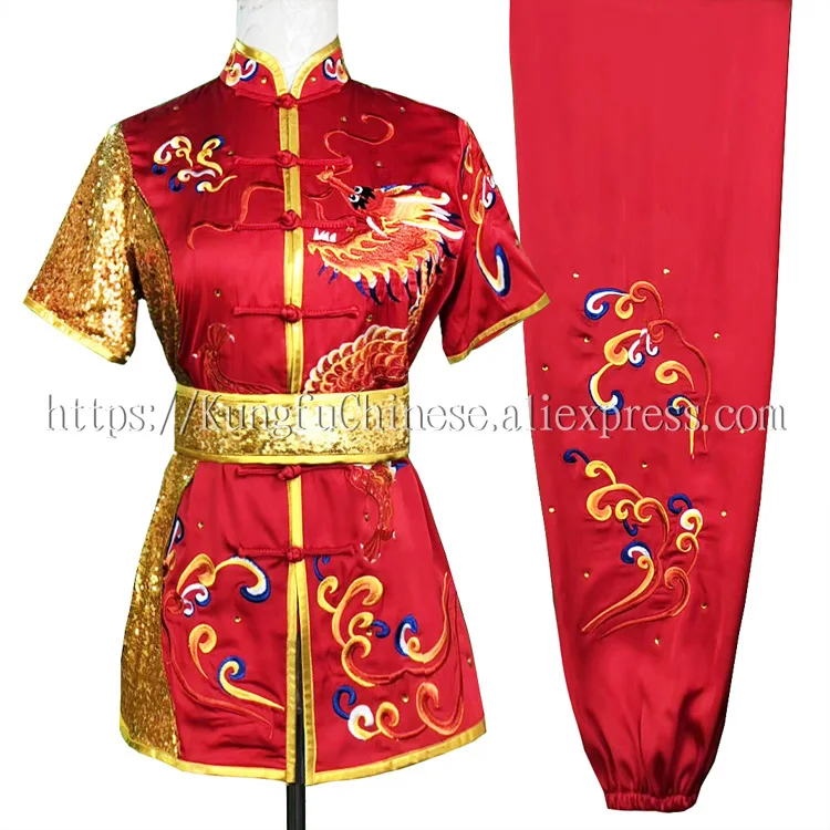 

Chinese wushu uniform Kungfu clothes Martial arts suit Routine outfit taolu garment for women girl men boy kids adults