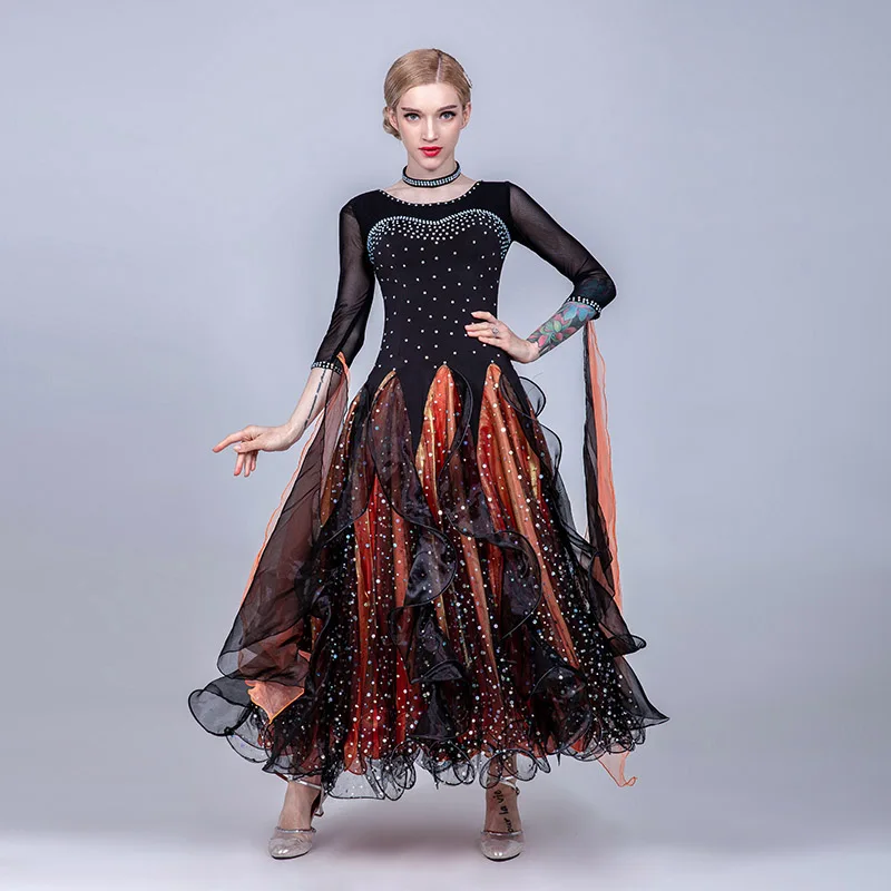

Rhinestone Ballroom Dance Dress For Women Swing Skirt Festival Clothes Waltz Standard Ballroom Dance Competition Dresses BL1514