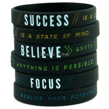 

100pcs Success, Focus, & Believe Motivational wristband silicone bracelets free shipping by epacket A
