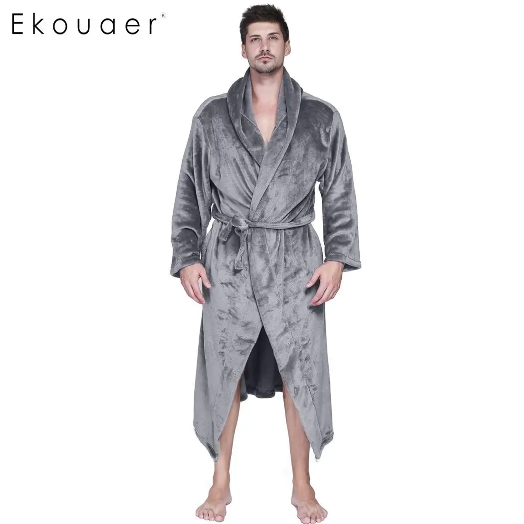 Ekouaer мужской длинный банный халат с капюшоном теплый зимний мягкий плюшевый