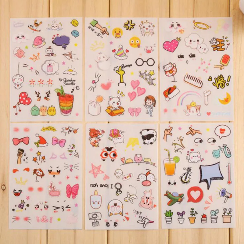 

6pc / Bag, Cute Cartoon Expression Small Things Pvc Transparent Stickers / Student Creative Stationery Diy Decorative Scrapbook