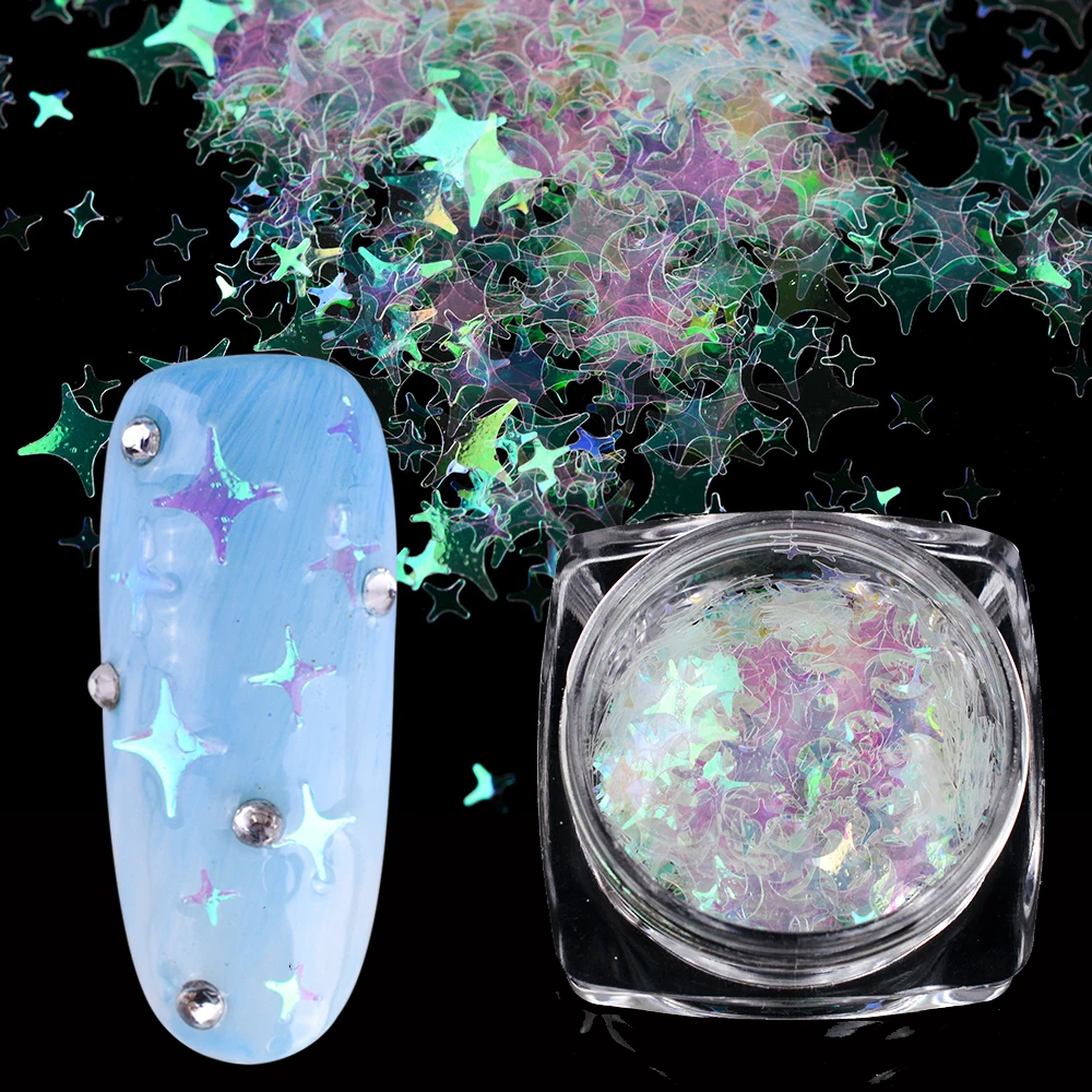 

1Box Four Star Nail Sequins Transparent Nail Flakes Acrylic Paillette Mixed Size Rainbow Shining 3D Nail Art Decorations LA192