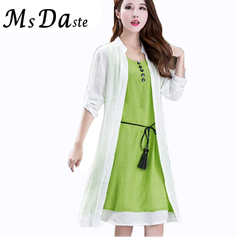 Outer Dress+Dress+Belt 2018 Summer Set 3 pieces Women Dress Costume