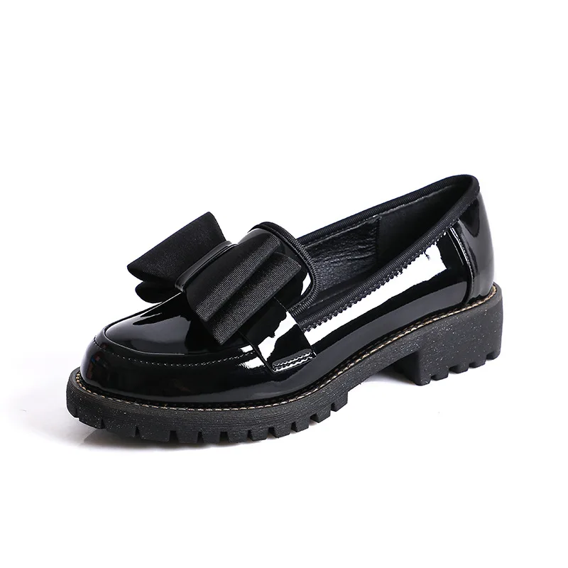 

PLUS Size Patent leather Bow loafers women Autumn Flats Ladies Elegant Heel Slip On Pointed Toe shoes Moccasins ZAPATOS de mujer