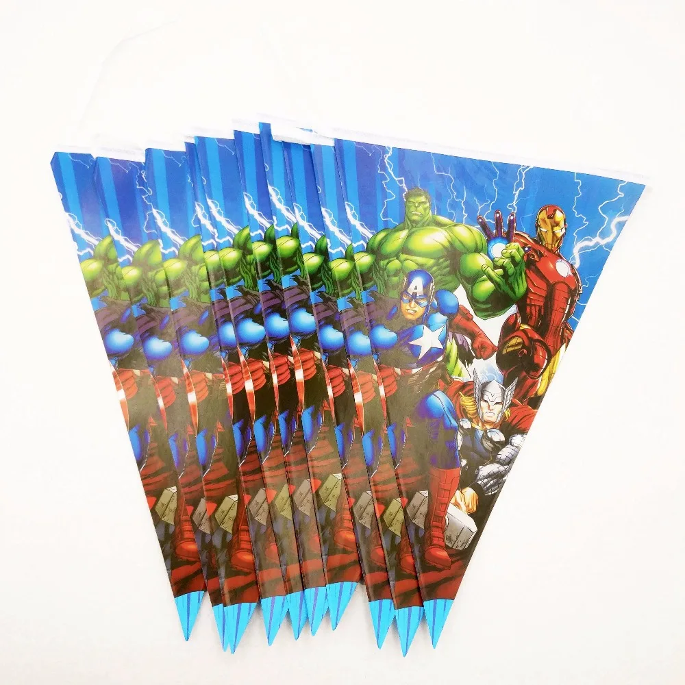 

10pcs/set The Avengers disposable banners kids boys birthday party supplies hanging banners small flags baby shower decorations