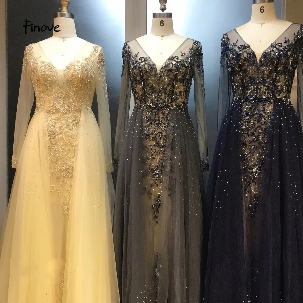 Finove вечернее платье длинное Robe de soiree сексуальное платье с v-образным вырезом в стиле ампир Линия Иллюзия Тюль полностью вышитое бисером длина до пола женское платье платья