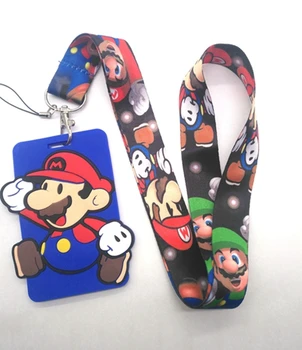 

Hot Sale! 1 pcs Cartoon Super Mario Lanyard Key Chains Card Holders Bank Card Neck Strap Card Bus ID Holders P001