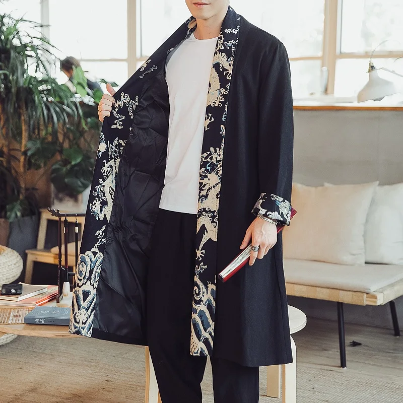 2019 Spring Open Stitch Coat Linen Men Long Dust coat Chinese Style han fu Loose Printed Clothing Plus size Tang suit 2019 Spring Open Stitch Coat Linen Men Long Dust coat Chinese Style han fu Loose Printed Clothing Plus size Tang suit