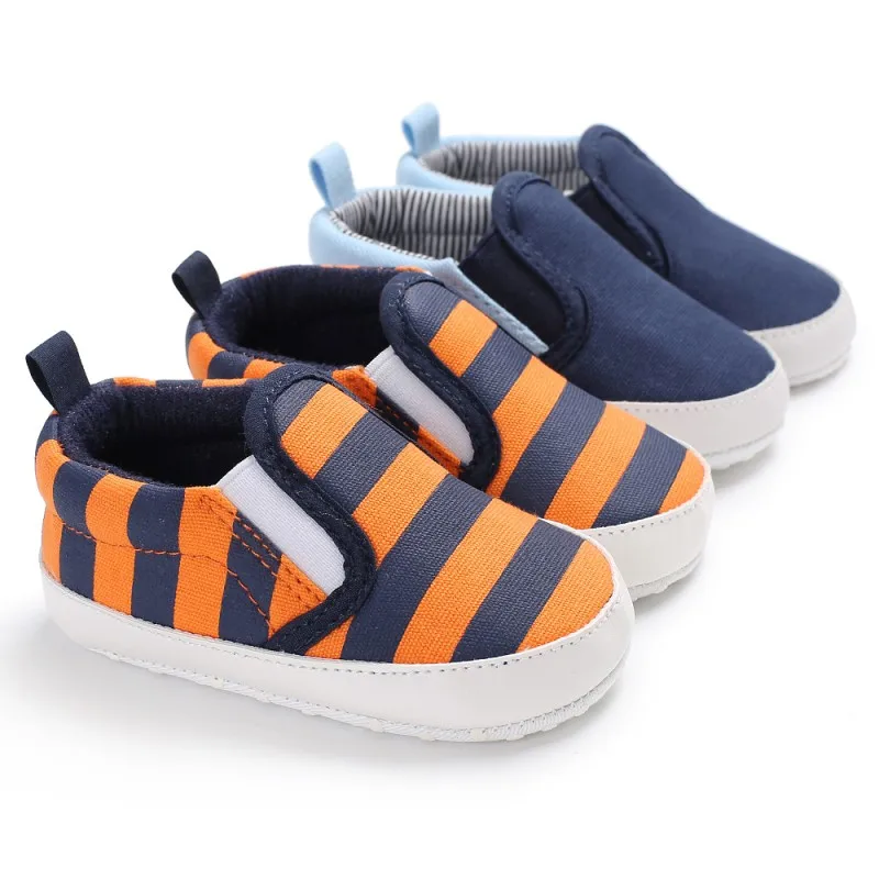  Newborn Baby Boys Fashion Canvas Striped Soft Sole Anti-Slip Shoes New Kids Infant Toddler Loafer S