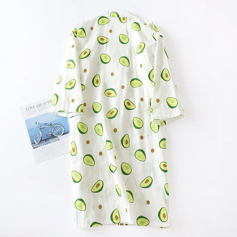 Свежий сладкий авокадо Лето хлопок японское кимоно халаты для женщин с длинным рукавом Женские халаты сексуальные милые Мультяшные халаты