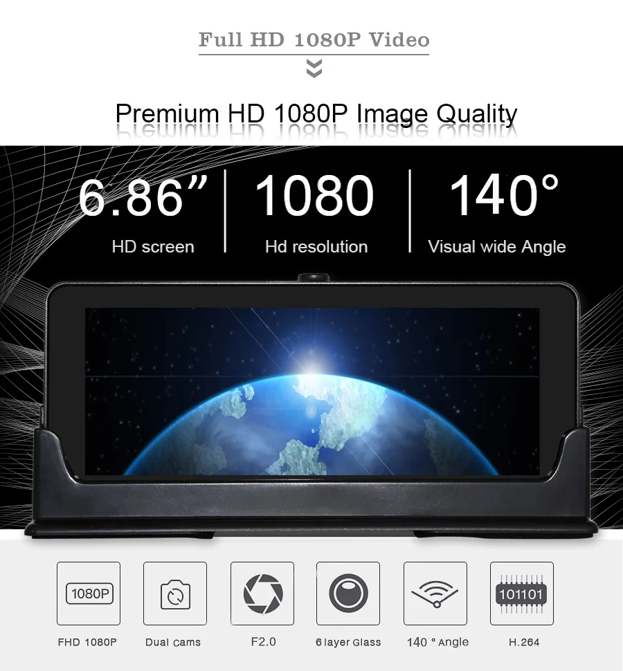 Автомобильный gps-навигатор TOPSOURCE, 4G, 6,86 дюймов, Android 5,1, Bluetooth rom, 16 ГБ ram, 1 Гб HD, 1080 P, Автомобильный видеорегистратор с двумя объективами, камера, навигатор
