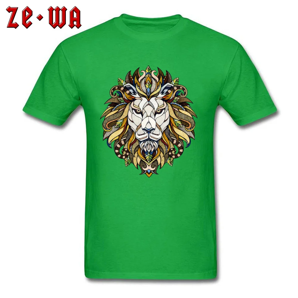 Lion Animal Poker Casual Father Day Cotton Fabric Round Collar Men Tops & Tees cosie Tee Shirts Latest Short Sleeve T Shirt Lion Animal Poker green