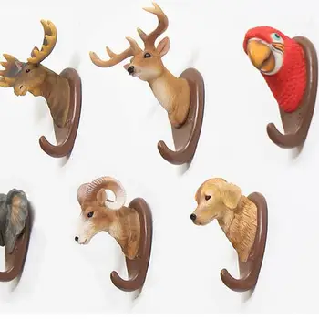 

3D Jungle Animal Resin Wall Stickers Perspective Resin Deer Antlers Wall hooks for living room wall hanging Zebra elk dog parrot