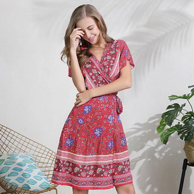 2019 Summer Europe will spot the new foreign trade hot style floral v-neck lace dress female bodycon club party korean casual
