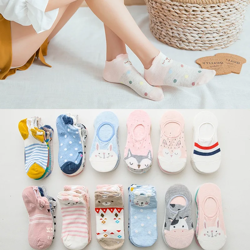 

Women Socks Cotton Invisible Cartoon socks Cute Ankle Socks animal Boat Slipper Ear Girl Harajuku Breathable Female Short Socks