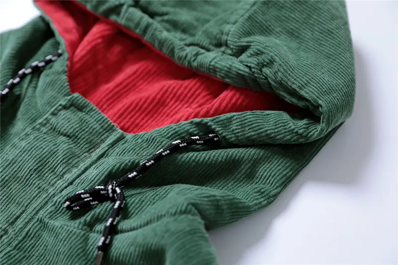 Color Block Patchwork Corduroy Hooded Jackets 6