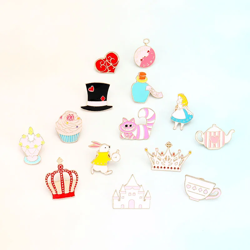 

Alice in Wonderland Pins Brooches Palace Cartoon Fairy Tale Castle Hat Cup Pins Brooch Enamel Badge Girl Jewelry Gift