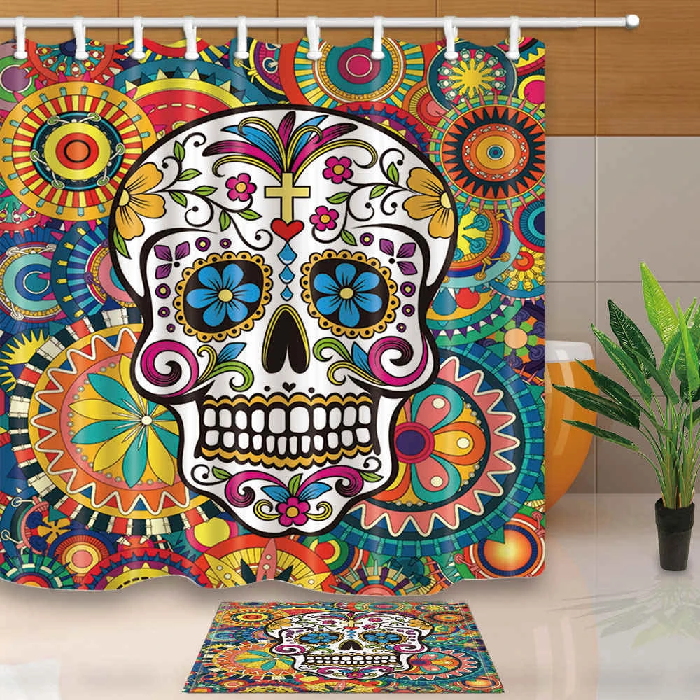 Art Design Shower Curtains Sugar Skull Bathroom Curtains Home Decor High Quality Waterproof Mouldproof With 12 Plastic Hooks Shower Curtains Aliexpress