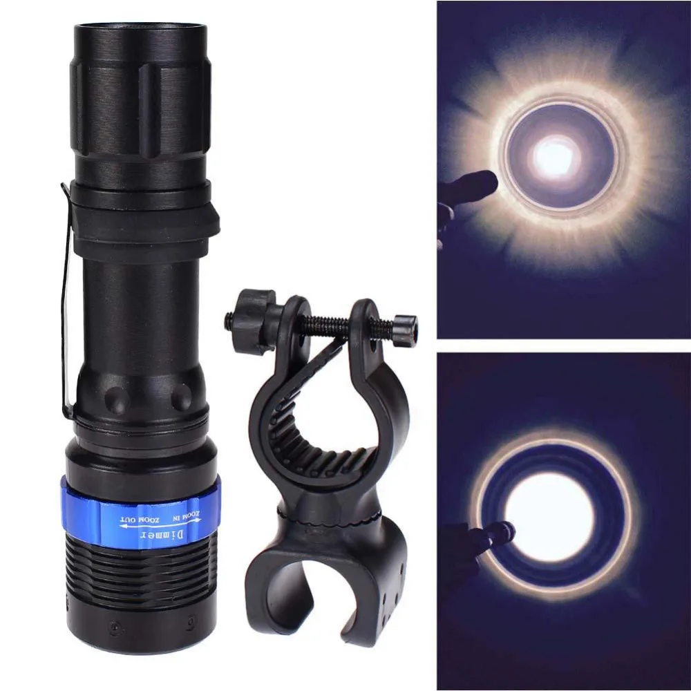 Zoomable Q5 Bike Light LED Attacker Flashlight 3000LM Torch+Bike Mount