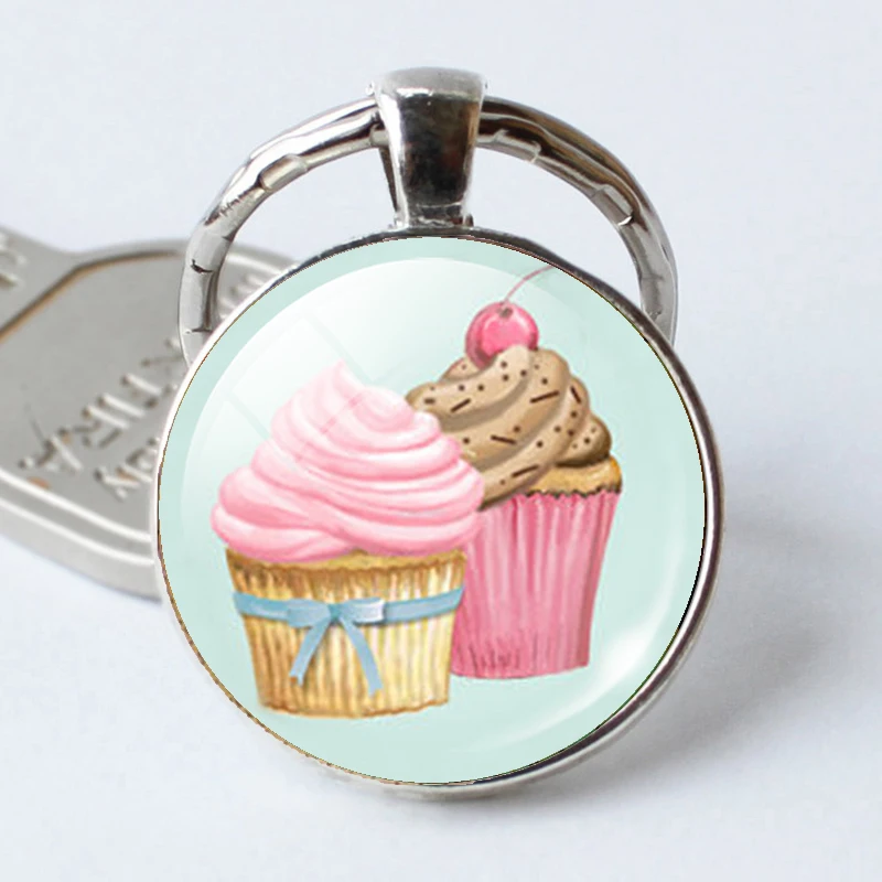 

Cupcake Keychains Cupcake Keyrings Pendant Cupcake Glass Cabochon Pendant Jewelry Christmas Gift Gift for Girls