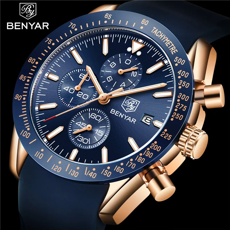 

BENYAR 2019 Top Brand Luxury Men Chronograph Wristwatch Fashion Blue Waterproof Military Sport Male Clock Relogio Masculino