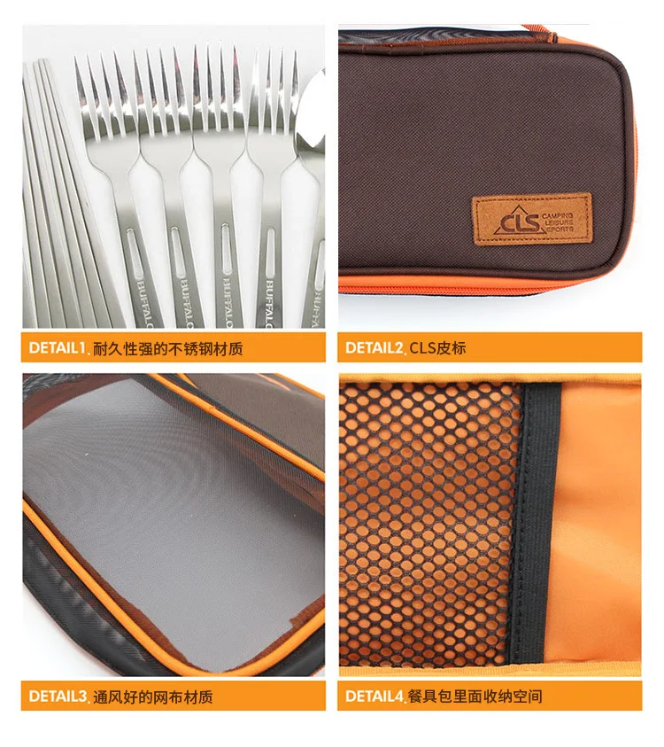 Inoxidável ao ar Utensílios de Mesa Livre Churrasco Acampamento Grande Capacidade Faca Garfo Colher Pauzinhos Receber Bolsas 14 Pçs Aço 11 Cheap Louça para ar livre