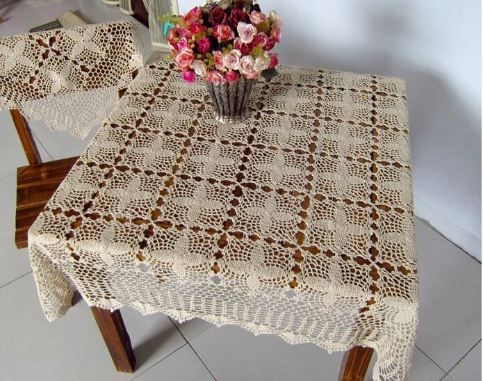カスタムモデル手作りかぎ針編み花中空正方形ベージュテーブルクロス綿ニットレーステーブルクロス任意のカスタムサイズ Lace Tablecloth Table Clothtable Cloth Cotton Aliexpress